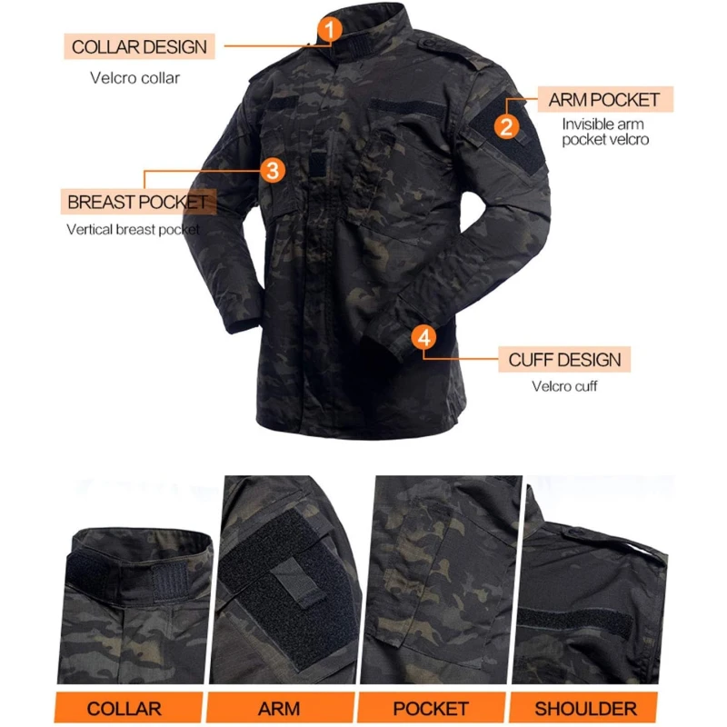 LANBAOSI Men’s Tactical Jacket and Pants Military Hunting ACU Uniform 2PC Apparel Suit