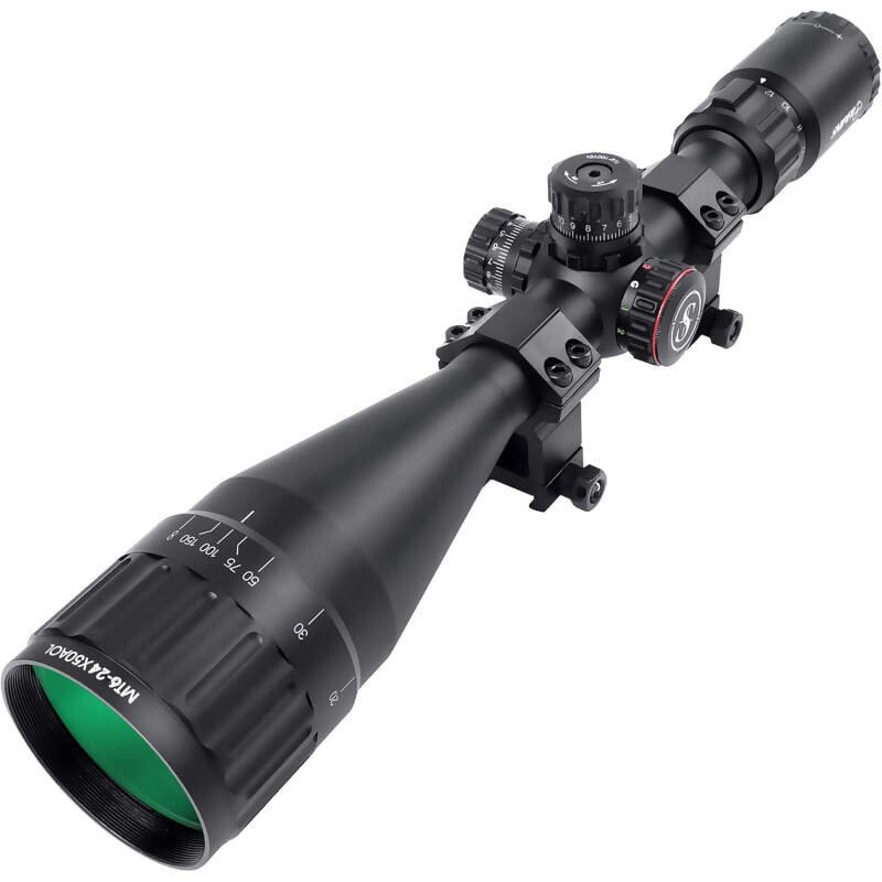 SNIPER MT 6-24×50 Rifle Scope with Red/Green/Blue Illuminated Reticle Riflescope, Adjustable Objective
