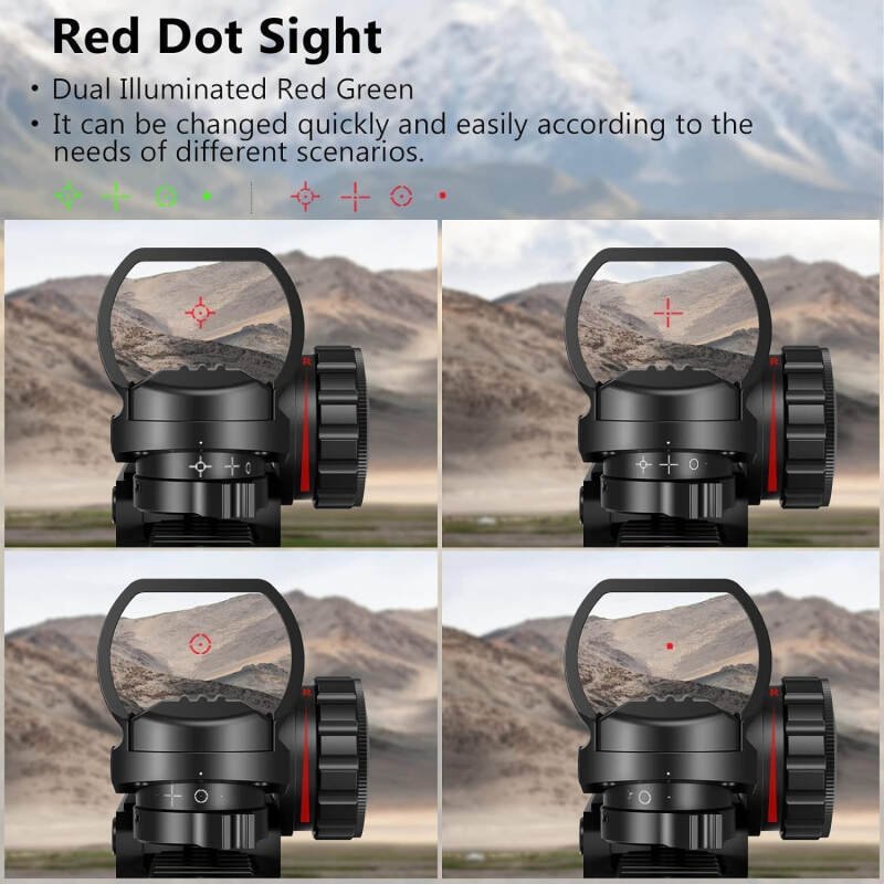 MidTen 4-16×50 AO Tactical Rifle Scope Dual Illuminated Optics & Illuminated Reflex Sight 4 Holographic Reticle Red/Green Dot Sight & Laser Sight & Flashlight