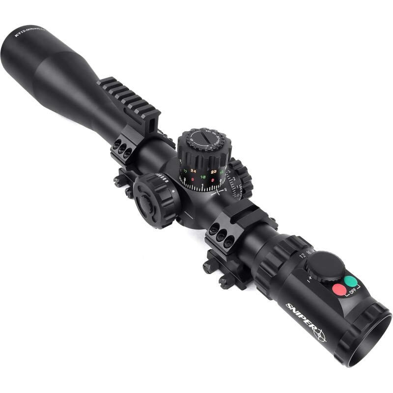 Sniper KT12-60X60SAL Long Range Rifle Scope 35mm Tube Side Parallax Adjustment Glass Etched Reticle Red Green Illuminated with Scope Rings