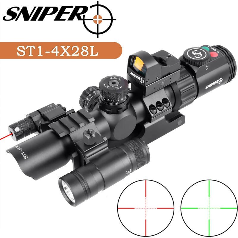 Sniper ST1-4X28 Rifle Scope Combo REDDOT Flashlight RED Laser