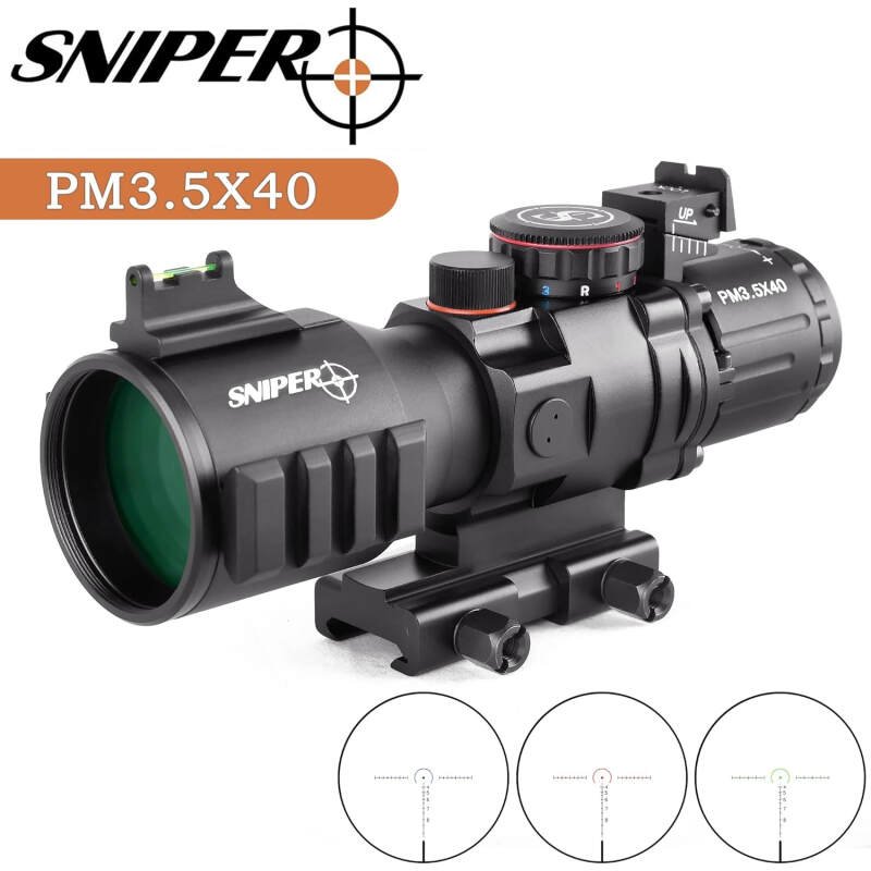 GII PM3.5X40 Prism Scope Long Eye Relief 3.5x40mm Prism Scope Wide Angle Red/Green/Blue Illuminated