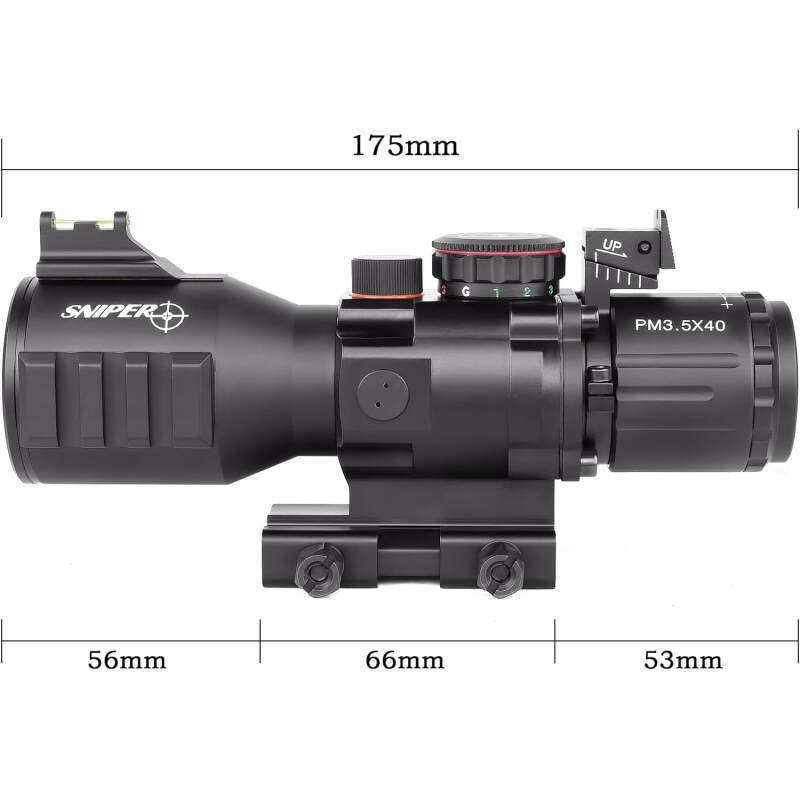 GII PM3.5X40 Prism Scope Long Eye Relief 3.5x40mm Prism Scope Wide Angle Red/Green/Blue Illuminated