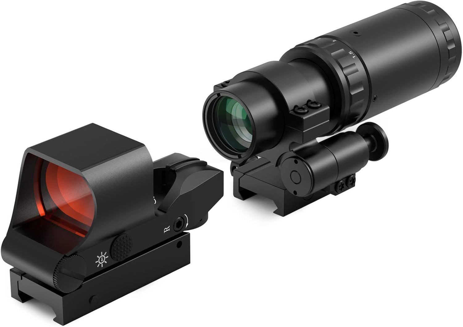 Feyachi M57/M37 1.5X – 5X Red Dot Magnifier with RS-30 Reflex Sight Combo, Multiple Reticle System Red Dot Sight & Magnifier Combo Built-in Flip Mount