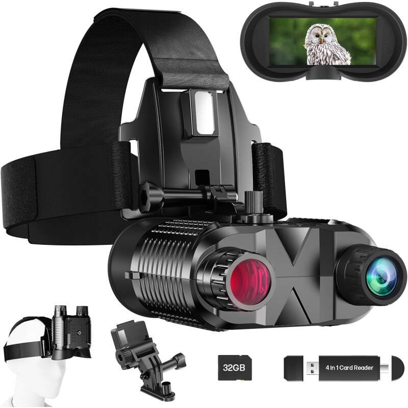 Head-Mounted Night Vision Goggles – Hands Free Rechargeable 1312FT Digital Infrared Night Vision Binoculars for Adults,8xDigital Zoom,Compatible with Fast MICH Helmet,Military Tactical Hunting