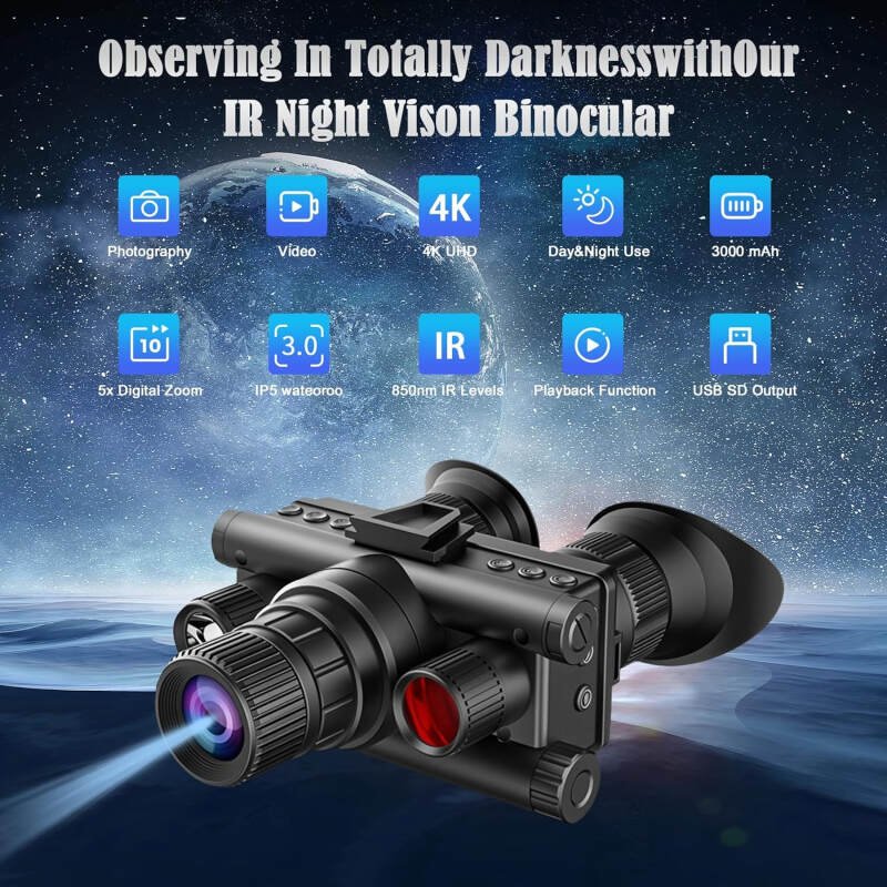 Night Vision Goggles – 4K Night Vision Binoculars 8X Magnification, with 4 Color Modes 8X Magnification,32G HD Recording & Playback for Camping Surveillance