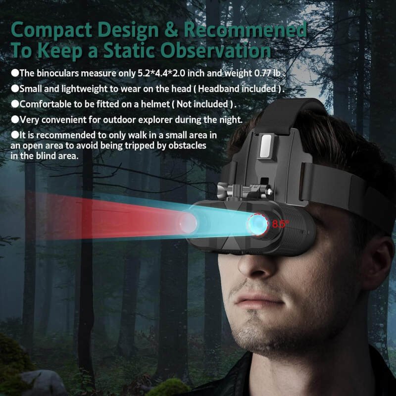Head-Mounted Night Vision Goggles – Rechargeable Hands Free Night Vision Binoculars Goggles,1312FT Digital Infrared Viewing for Adults,Include 32GB SD Card,8X Digital Zoom