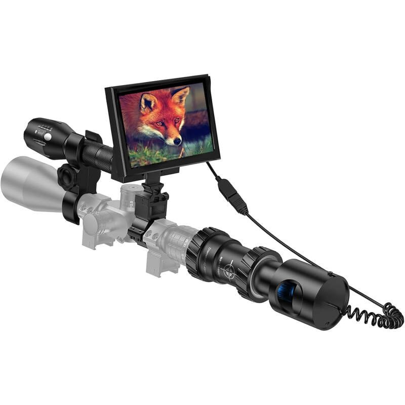 BESTSIGHT Night Vision Scope,DIY Night Vision(Day and Night),Quick Installation Barrle,5″ Display Screen with 5w 850nm Infrared Illuminator,View 200m in Night,for 38-44mm Eyepiece Scope (TMNV01P)