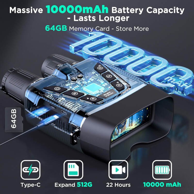 Night Vision Goggles, 58MP Full-Color 4K Night Vision Binoculars with 10000mAh Fast Charging Battery, 64GB Card, 3.99″ Screen and 1968FT Viewing Range for Camping Hunting & Security(Black)