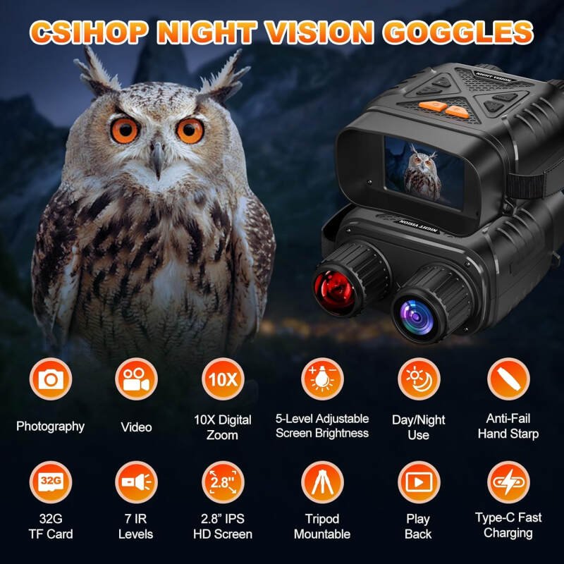 Night Vision Goggles, 2624FT Night Vision Binoculars for Adults, Infrared Night Vision with 32GB TF Card for Photos and Videos, 10X Digital Zoom, Infrared Binoculars for Hunting, Camping and Travel