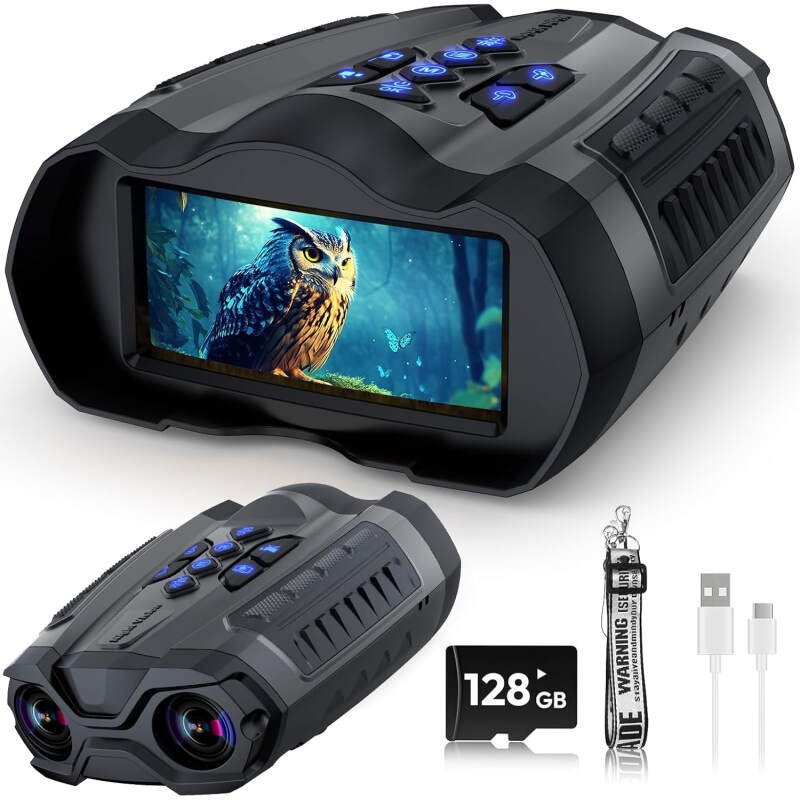 Night Vision Goggles, 4K Full-Color Night Vision Binoculars, 128GB TF Card can Save Photo and Vide, 3.5″ HD Screen and 1968FT Viewing Range,10x Digital Zoom for Camping Hiking &Security, Black