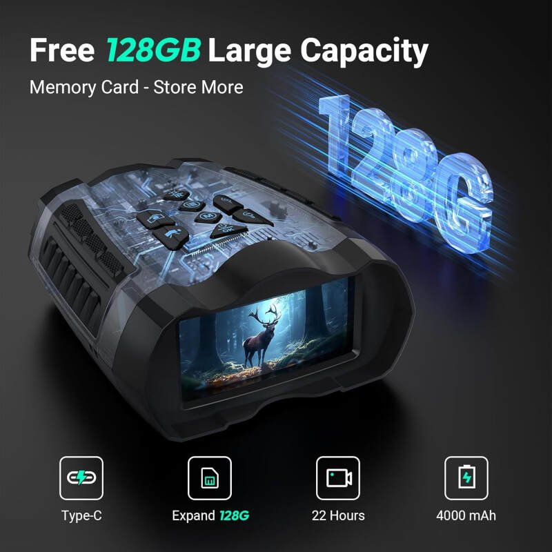 Night Vision Goggles, 4K Full-Color Night Vision Binoculars, 128GB TF Card can Save Photo and Vide, 3.5″ HD Screen and 1968FT Viewing Range,10x Digital Zoom for Camping Hiking &Security, Black