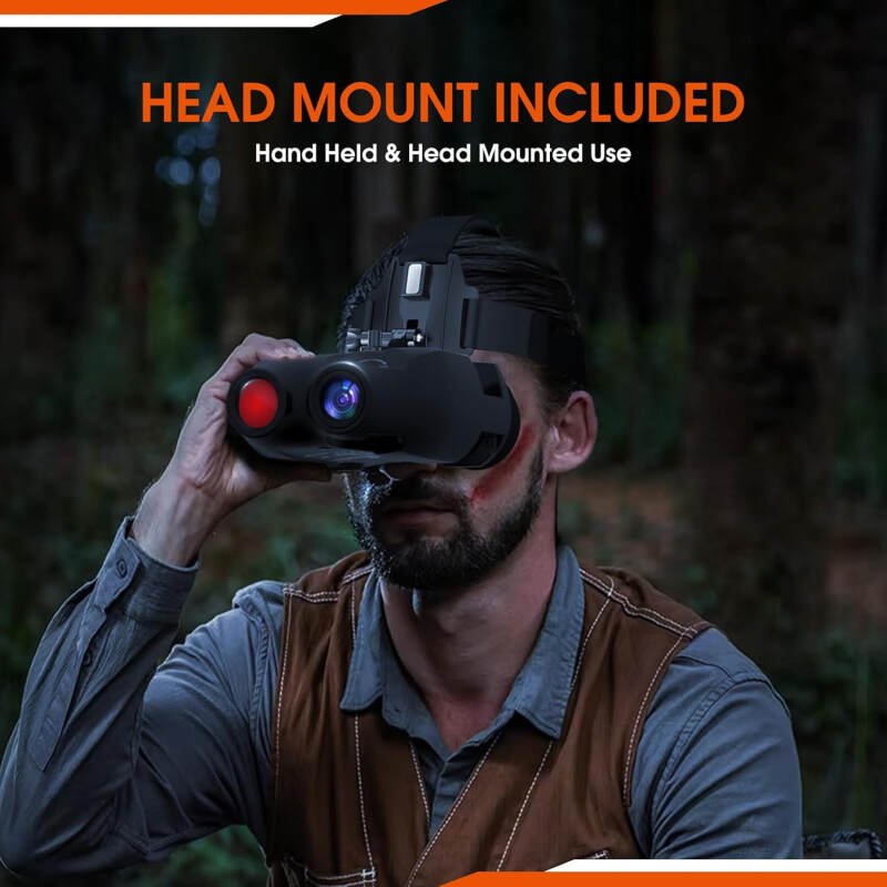 Night Vision Goggle Head Mounted Hands Free Infrared Night Vision Binoculars USB Rechargeable Night Vision Goggle with Head Strap 5X Digital Zoom 32GB SD Card Compatible with Helmet