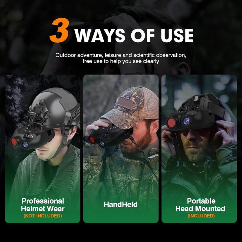 Night Vision Goggles Head Mounted, Rechargeable Hands Free Night Vision Binoculars, 984FT Infrared Night Vision Binoculars for Hunting, Binoculars can Save Photo and Video with 32GB TF Card Head Strap