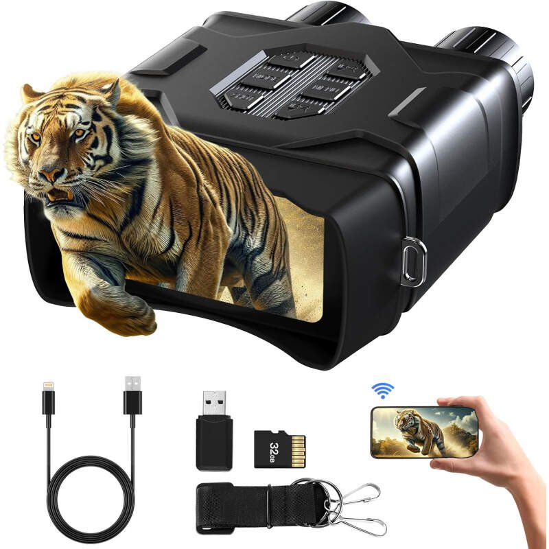 GTHUNDER Night Vision Goggles, Night Vision Binoculars – 4K UHD Video, 52MP Photos, App Remote Control, 10X Zoom, 4″ HD Screen, 984ft, 7-Level IR, 4000mAh, 32GB Card – Ideal for Hunting & Security