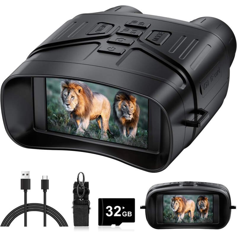 Night Vision Goggles – 4K Night Vision Binoculars with 5000mAh Rechargeable Battery, 32GB TF Card can Save Photo and Video, 3” HD Screen for Camping & Security, Black