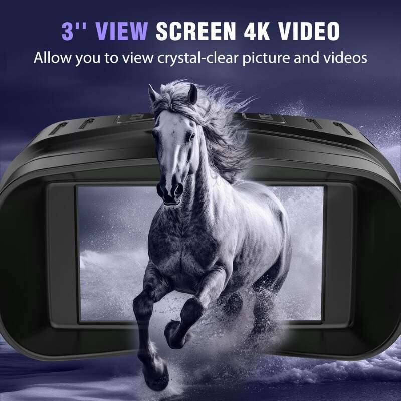 Night Vision Goggles – 4K Night Vision Binoculars with 5000mAh Rechargeable Battery, 32GB TF Card can Save Photo and Video, 3” HD Screen for Camping & Security, Black