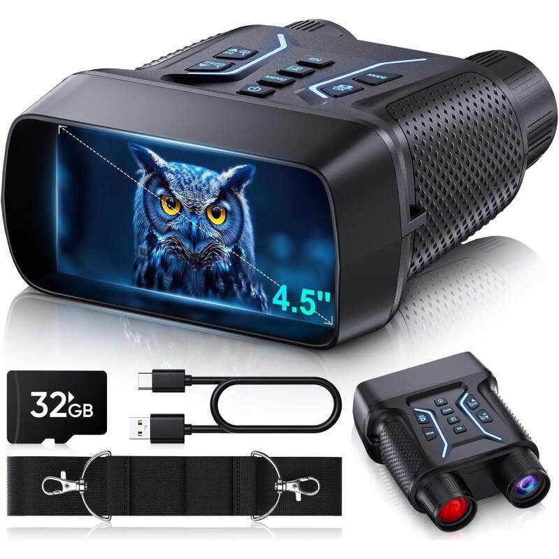 Night Vision Goggles – 4K Night Vision Binoculars for Adults, 4.5” HD Screen with 8X Digital Zoom, Includes 32GB TF Card to Save Photos and Videos, Ideal for Camping, Hunting & Security