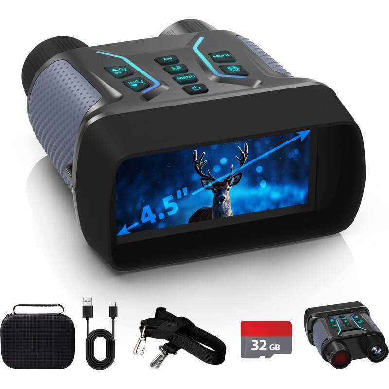 Night Vision Binoculars for Adults & Kids – 4.5” Screen Infrared Night Vision Goggles Camera with Case, 4K Video & 36MP Photos, 8X Digital Zoom, 7-Level Infrared, 4500mAh Battery for Camping,Security