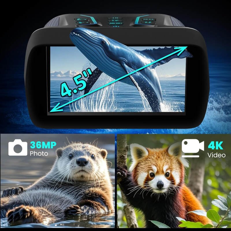 Night Vision Binoculars for Adults & Kids – 4.5” Screen Infrared Night Vision Goggles Camera with Case, 4K Video & 36MP Photos, 8X Digital Zoom, 7-Level Infrared, 4500mAh Battery for Camping,Security