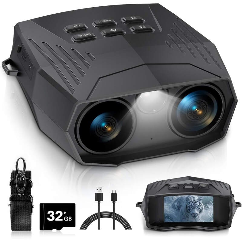 Night Vision Goggles – 5K Night Vision Binoculars for Adults, 5000mAh Rechargeable Infrared Binoculars with 3” Large Screen, 10X Digital Zoom External Flashlight for Camping
