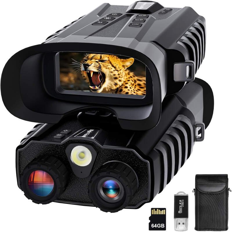 Night Vision Goggles,Pozifu 4K Night Vision Binoculars for Adults,3.2″ LCD Display,8X Digital Zoom Can Save Photo and Video with 64GB TF Card