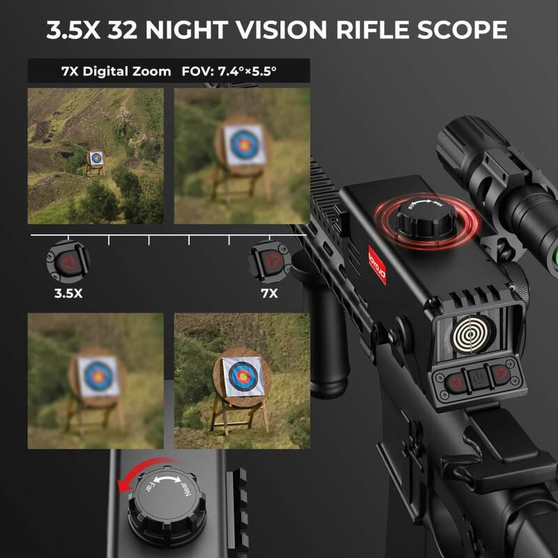 Night Vision Scope – Night Vision Rifle Scope with IR850 Infrared Illuminator, MOA, Recording, and Range Replaceer, Tactical monocular, Military Grade, Compact Device with Crosshair