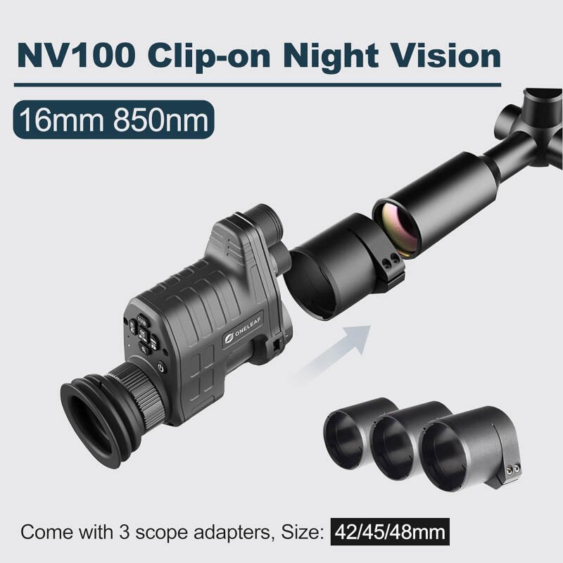 Oneleaf.ai Commander NV100 Digital Night Vision Goggle, Clip on Night Vision Monocular for Hunting/Observations, 1080P FHD, 328 Yards Clear Nighttime Viewing Range-16mm