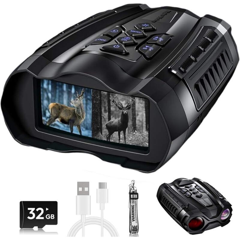 Night Vision Goggles,4K Night Vision Binoculars for Adult with 3.5″ HD Screen,32GB TF Card for Photo and Video,9 Gear Infrared and 10X Digital Zoom for Outdoor Enthusiasts and Animal Watchers