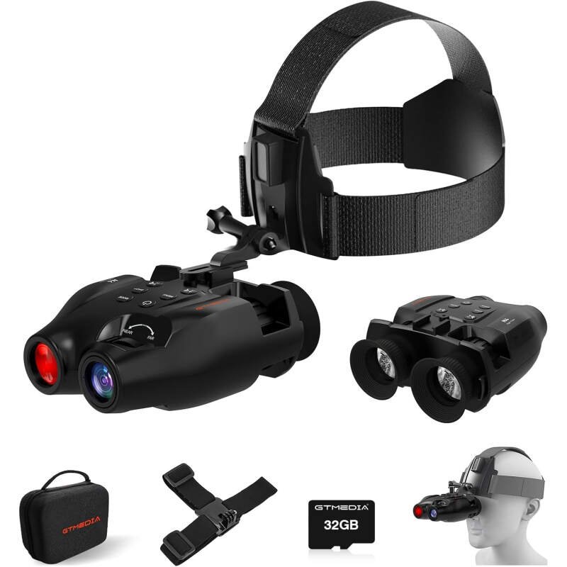 Night Vision Goggles, Head-Mounted Digital Infrared Night Vision Binoculars for Adults, 5X Digital Zoom, HD Large Screen Binoculars Perfect for Hunting Outdoor Observation with 32GB TF Card