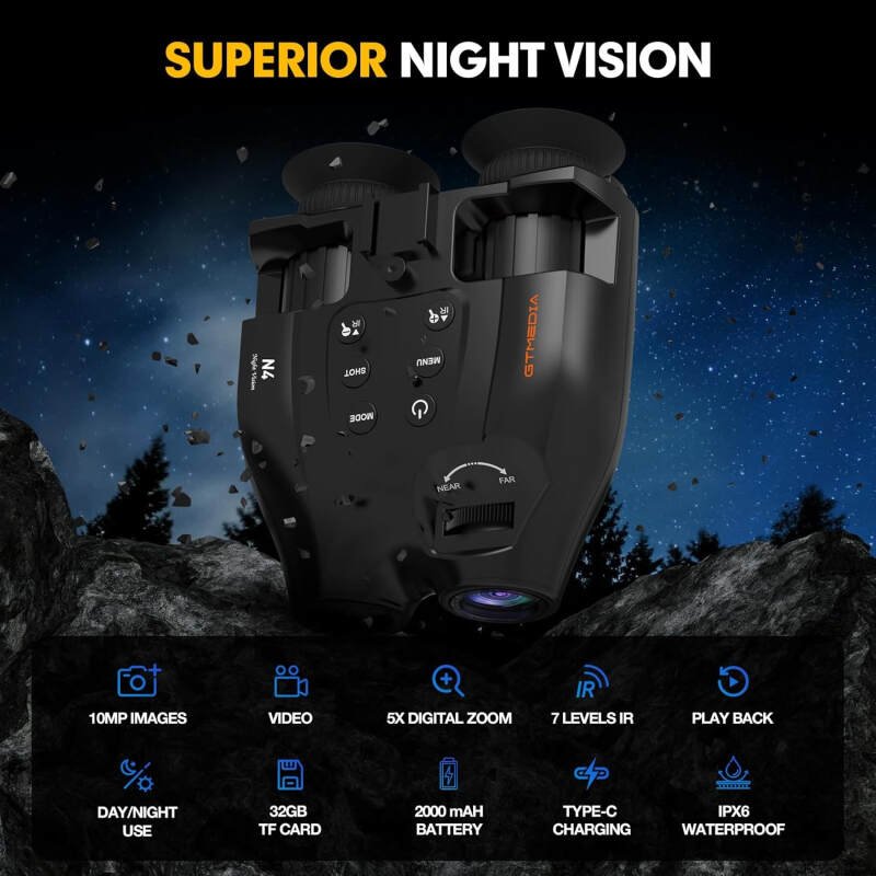 Night Vision Goggles, Head-Mounted Digital Infrared Night Vision Binoculars for Adults, 5X Digital Zoom, HD Large Screen Binoculars Perfect for Hunting Outdoor Observation with 32GB TF Card