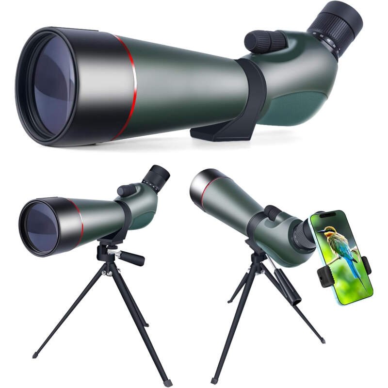 20-60×80 Spotting Scopes with Tripod & Phone Adapter,Advanced Prism for Crisp Imaging,Waterproof Fogproof Design for All-Weather Observation, Perfect for Bird Watching, Hunting & Wildlife Viewing