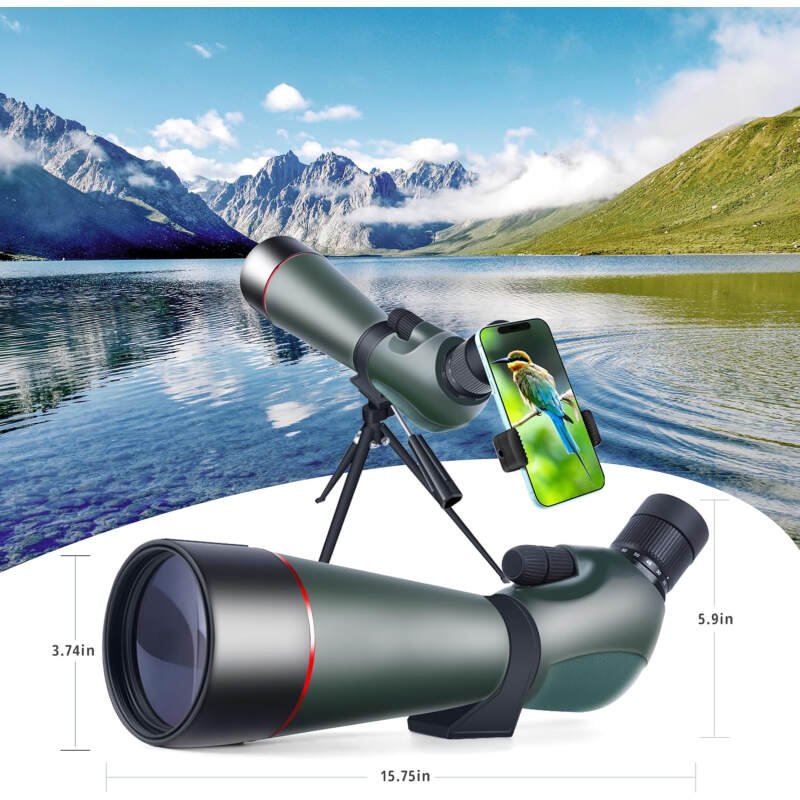 20-60×80 Spotting Scopes with Tripod & Phone Adapter,Advanced Prism for Crisp Imaging,Waterproof Fogproof Design for All-Weather Observation, Perfect for Bird Watching, Hunting & Wildlife Viewing