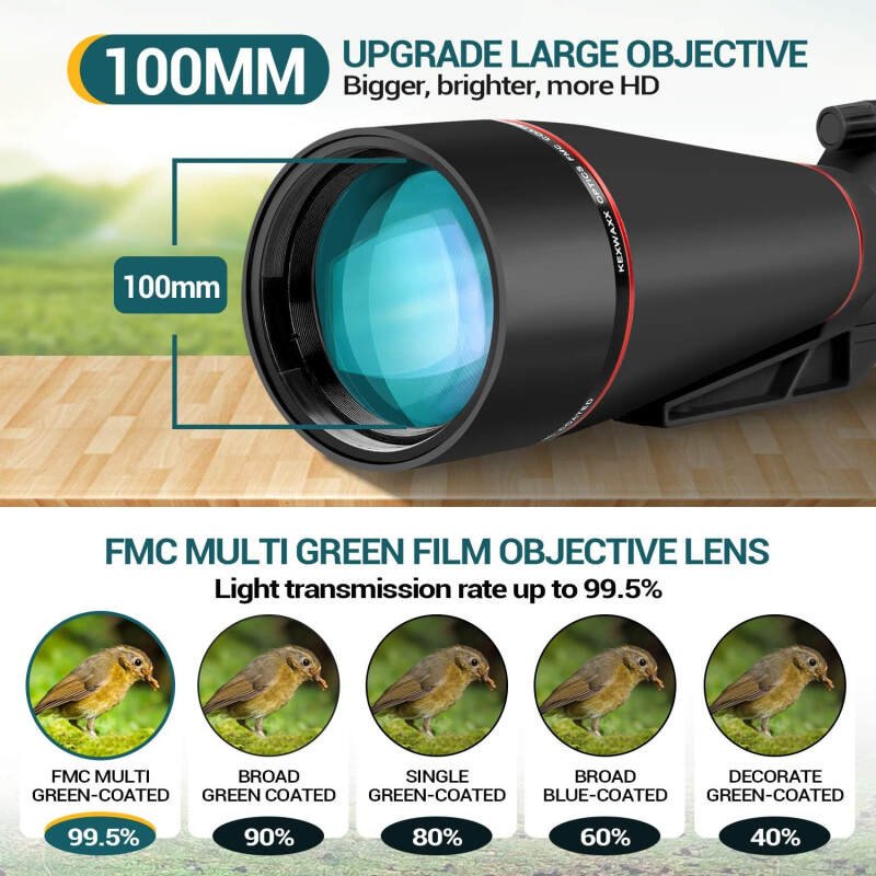Spotting Scopes 100MM 25-75X HD Monocular Telescope for Bird Watching & Hunting & Target Shooting with Tripod, Phone Adapter, Carrying Bag