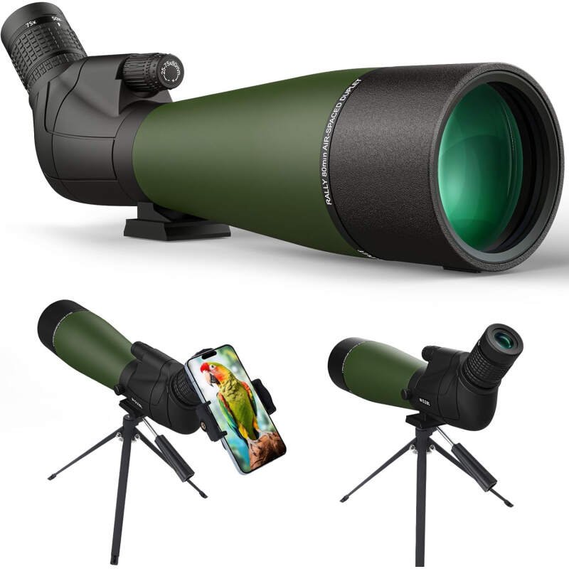 25-75X80/100 Spotting Scopes for Target Shooting – HD Spotter Scope with Tripod Carrying Bag & Smartphone Holder – BAK4 Waterproof Spotting Scope for Bird Watching Hunting Wildlife Viewing