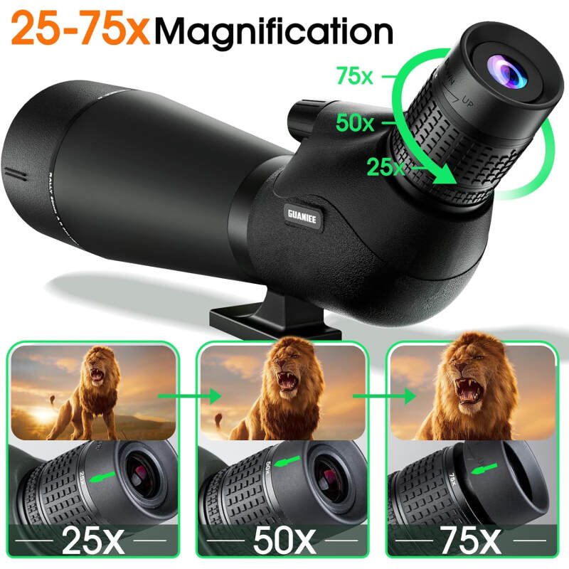 25-75×80 Spotting Scope with Upgraded Tripod Carrying Bag and Phone Adapter Spotter Scope for Target Shooting for Bird Watching Wildlife Viewing Green