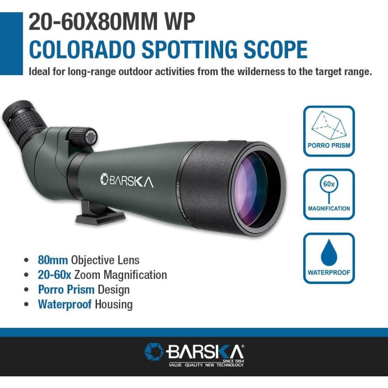 Barska AD12756 Colorado 20-60×80 Waterproof Spotting Scope for Birding and Target Shooting, Green