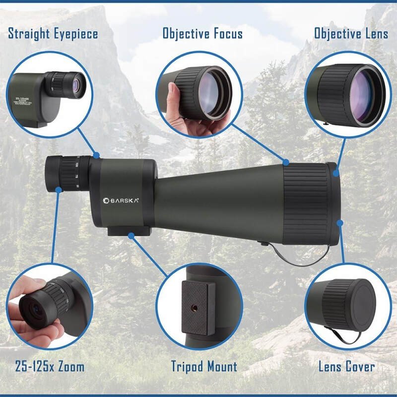 Barska Benchmark Waterproof Straight Spotting Scope with High Zoom Power, Objective Focus, Carrying Case & Tripod for Hunting Birding Target Shooting