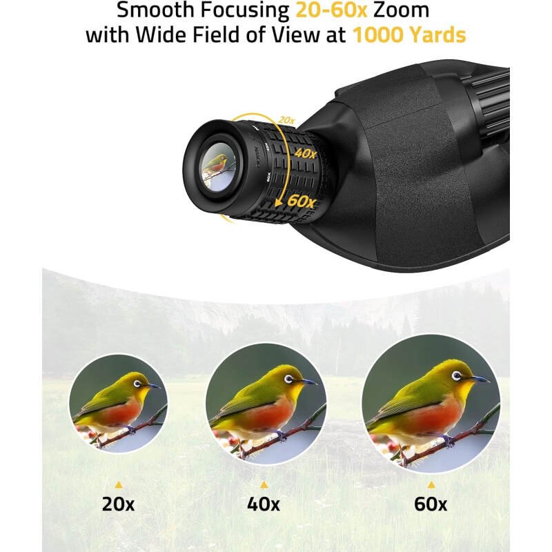 CVLIFE Spotting Scope with Tripod, 20-60×80 Spotter Scope with Phone Adapter, BAK4 High Definition, Wide Field of View, Waterproof Spotting Scopes for Bird Watching, Wildlife Viewing