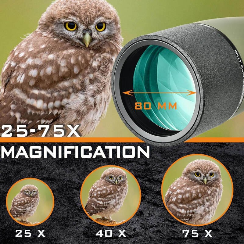 25-75X80 Spotting Scopes, HD Spotter Scope for Target Shooting, BAK4 Prism with Tripod, Smartphone Adapter, Waterproof Spotting Scope for Bird Watching Hunting Wildlife Viewing