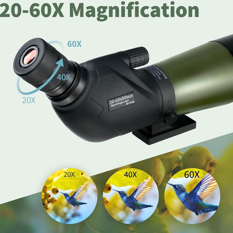 Gosky 20-60×60 HD Spotting Scope with Tripod, Carrying Bag and Scope Phone Adapter – BAK4 45 Degree Angled Spotter Scope Bird Watching Wildlife Scenery