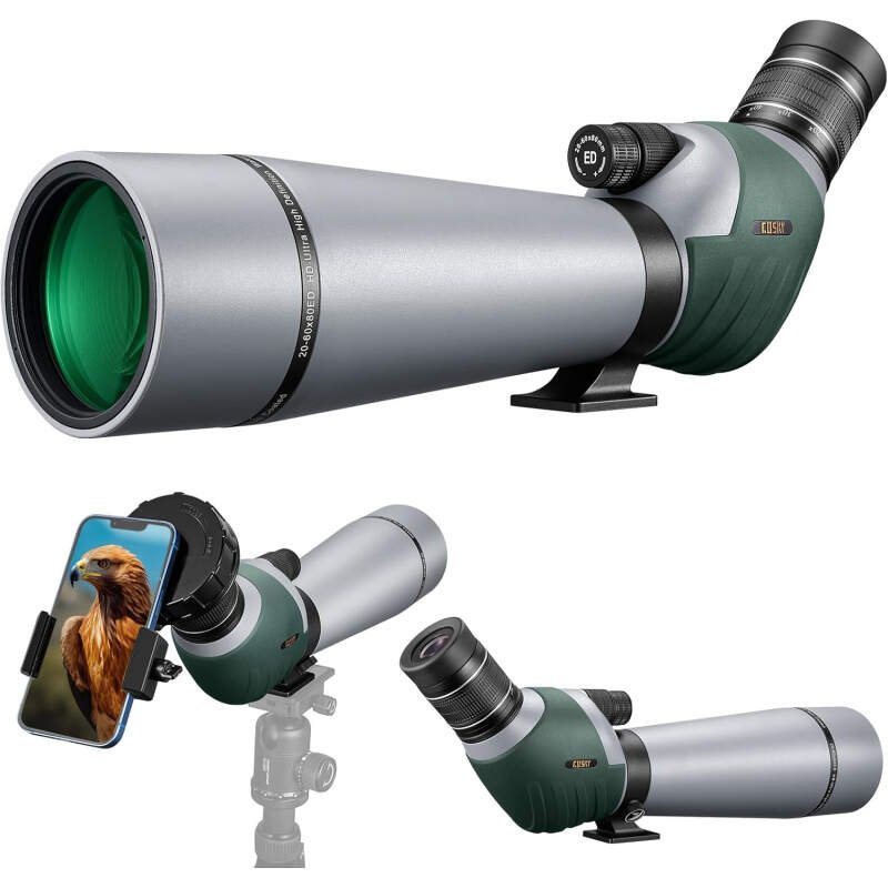 Gosky 20-60×80 Dual Focusing ED Spotting Scope – Ultra High Definition Optics Scope with Carrying Case and Smartphone Adapter for Target Shooting Hunting Bird Watching Wildlife Astronomy Scenery