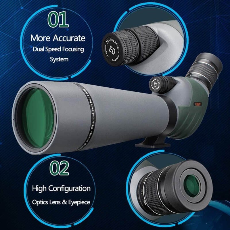 Gosky 20-60×80 Dual Focusing ED Spotting Scope – Ultra High Definition Optics Scope with Carrying Case and Smartphone Adapter for Target Shooting Hunting Bird Watching Wildlife Astronomy Scenery