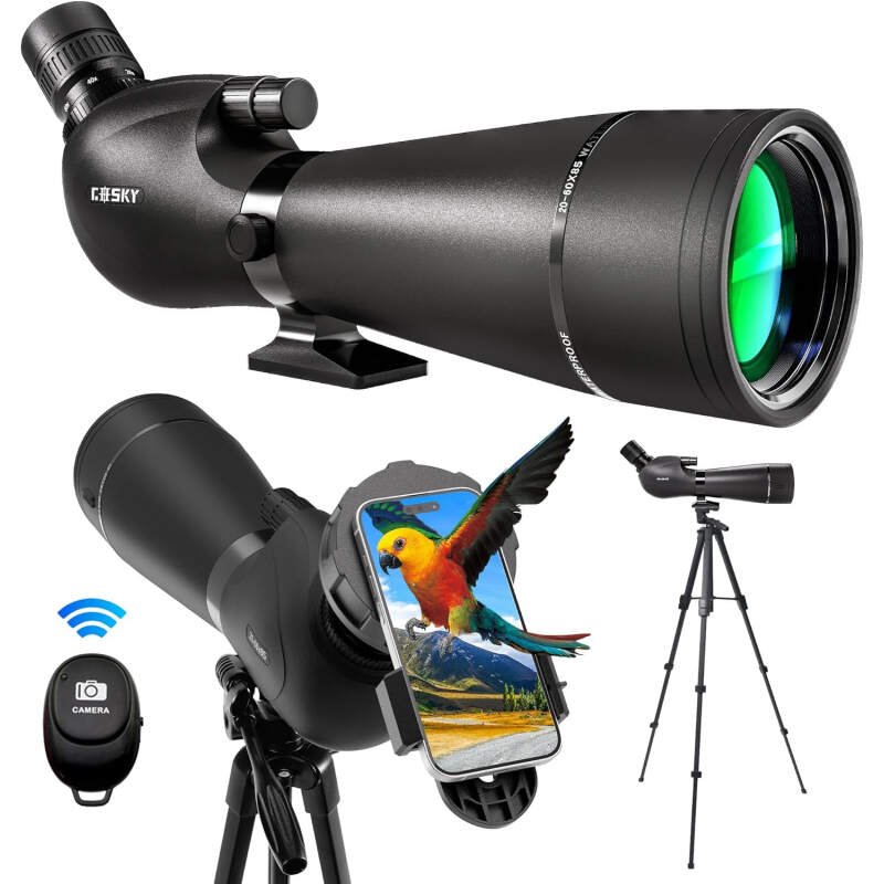 Gosky 20-60×85 Spotting Scope with Full Size Tripod,Phone Adapter,Bluetooth Camera Remote,Waterproof Spotter scopes for Target Shooting,Bird Watching,Travel,Hiking