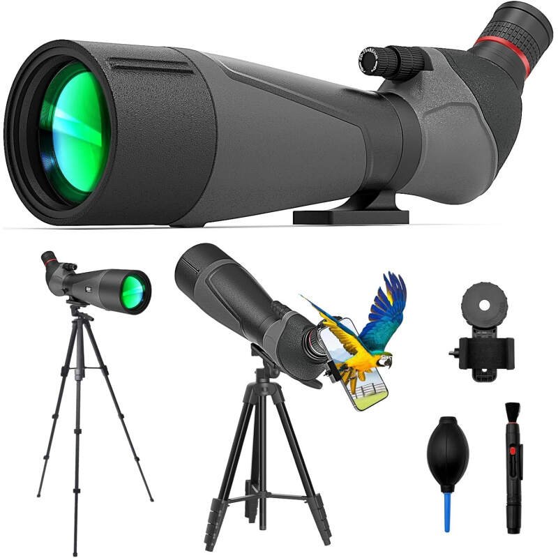 Gosky 20-60×85 Spotting Scope with Full Size Tripod, Phone Adapter and Cleaning Kit, Spotting Scopes for Bird Watching, Wildlife Viewing，Portable with Carrying Bag
