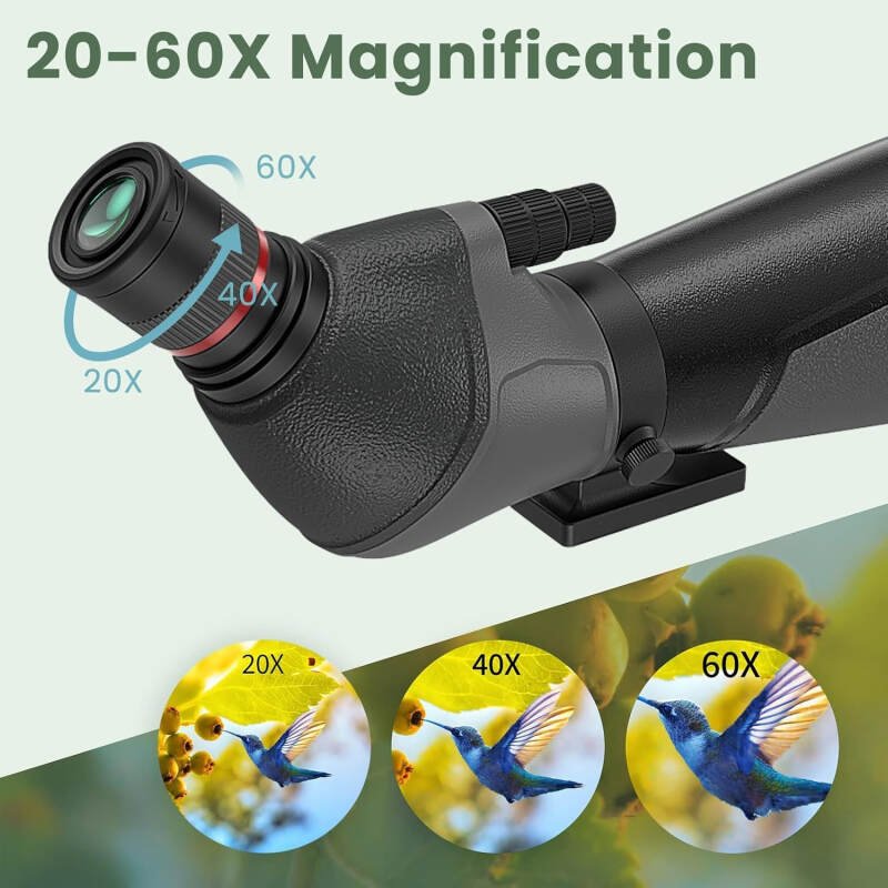 Gosky 20-60×85 Spotting Scope with Full Size Tripod, Phone Adapter and Cleaning Kit, Spotting Scopes for Bird Watching, Wildlife Viewing，Portable with Carrying Bag