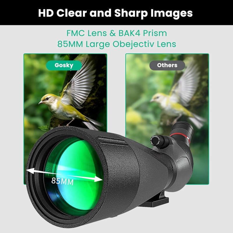 Gosky 20-60×85 Spotting Scope with Full Size Tripod, Phone Adapter and Cleaning Kit, Spotting Scopes for Bird Watching, Wildlife Viewing，Portable with Carrying Bag