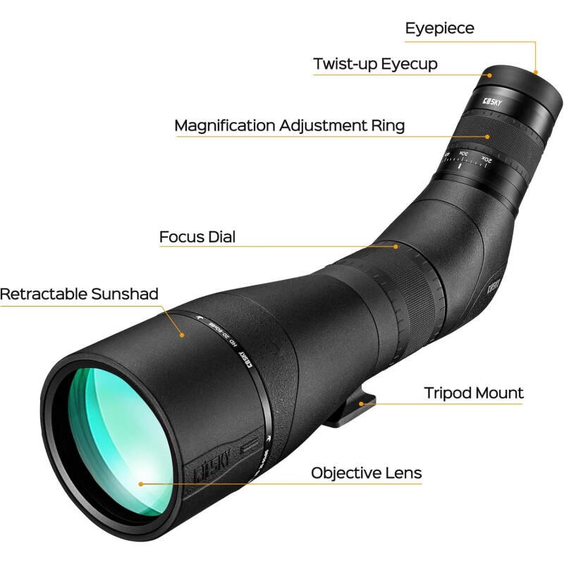 Gosky EagleView 20-60x 85 HD Spotting Scope with FMC Lens, Waterproof and Fogproof, Spotting Scope for Bird Watching, Wildlife Observation,Travel,Hiking