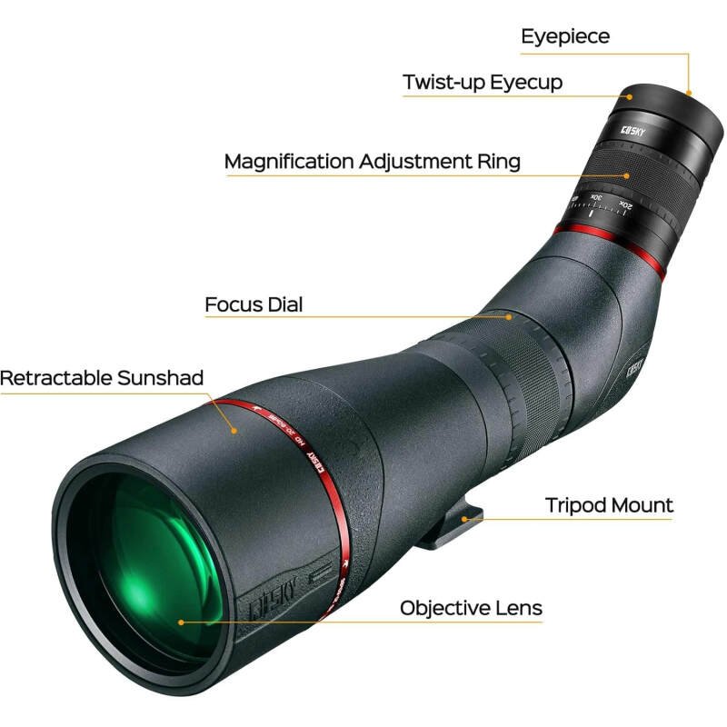 Gosky EagleView Upgrade 20-60x85mm ED Spotting Scope – Ultra High Definition & Extra-Low Dispersion Optics Spotter Scope with Smartphone Adapter