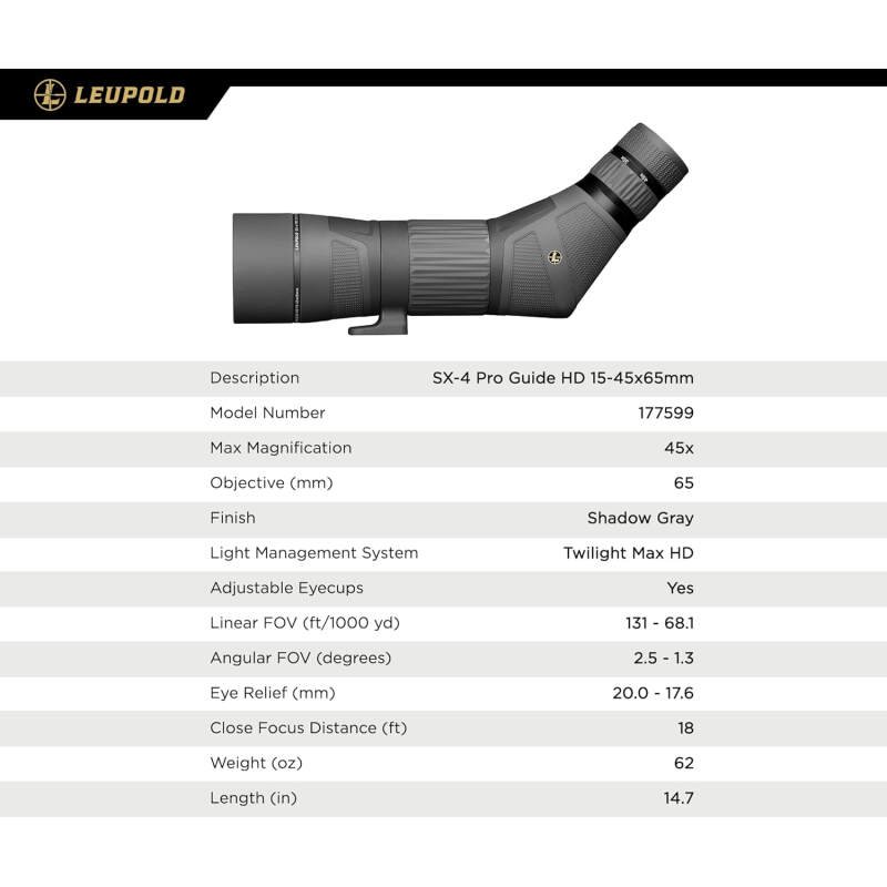 Leupold SX-4 Pro Guide HD 15-45x65mm Spotting Scope
